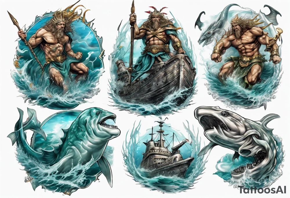 Atlantis king going to war on a sea creature tattoo idea