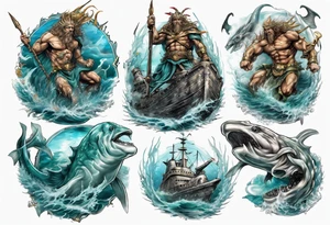 Atlantis king going to war on a sea creature tattoo idea