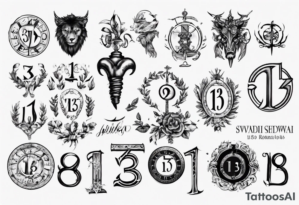 swedish theme with number 13 in roman numerals tattoo idea