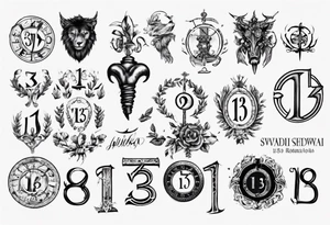 swedish theme with number 13 in roman numerals tattoo idea