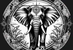 Feminine compass, elephant holding it tattoo idea