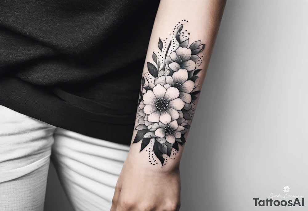 Flowers pin sleeve tattoo idea