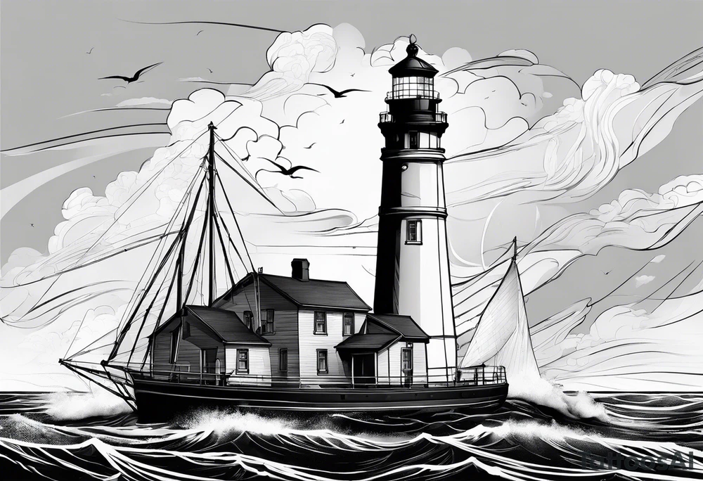 maritime lighthouse with 2 large sails attached. tattoo idea maritime lighthouse with 2 large sails attached. tattoo idea