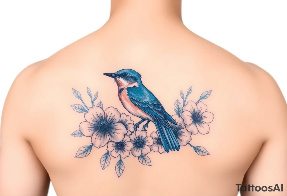 Bluebird with flowers tattoo idea