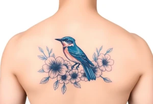 Bluebird with flowers tattoo idea