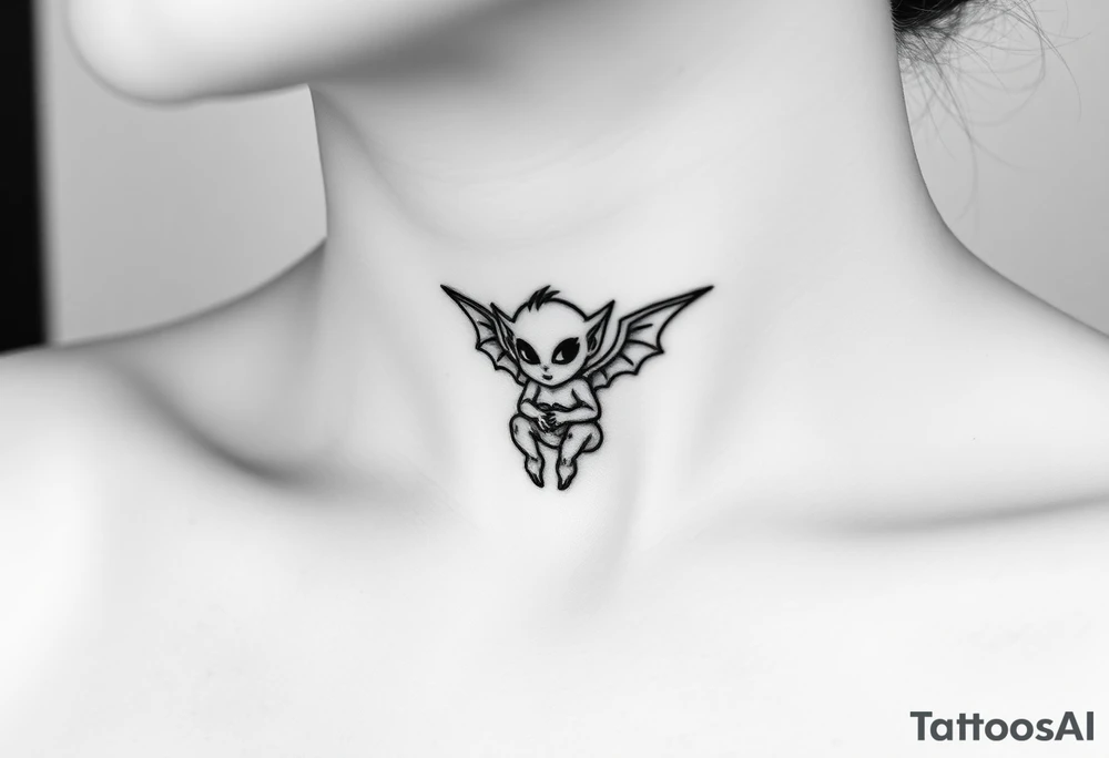 Misfit tiny goblin with wings tattoo idea