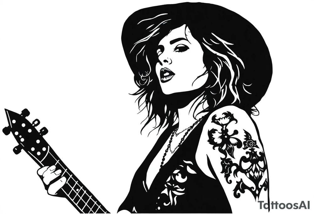 A silhouette stencil style drawing of Stevie nicks tattoo idea