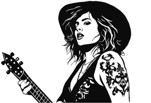 A silhouette stencil style drawing of Stevie nicks tattoo idea