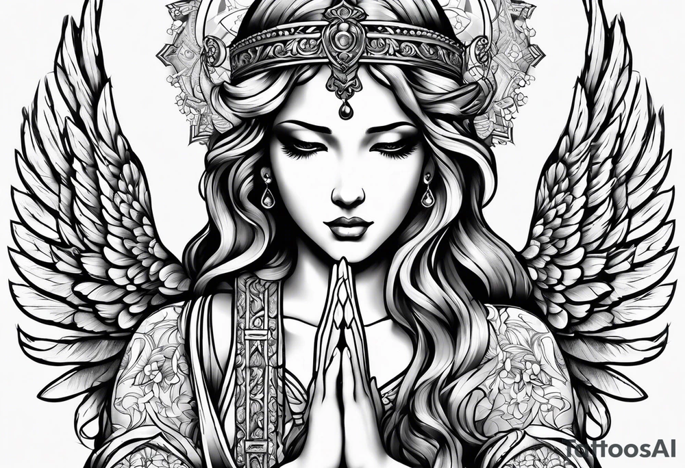 Angel with prayer hands tattoo idea