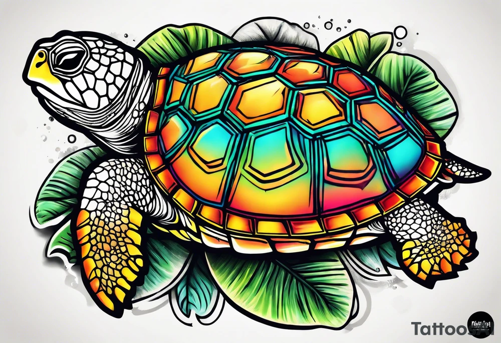 tropical psychedelic turtle's back, top down view, as seen from above tattoo idea