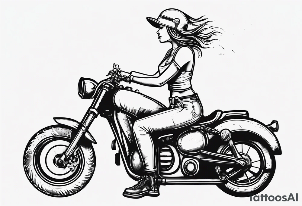 Girl riding motorcycle drinking a beer tattoo idea