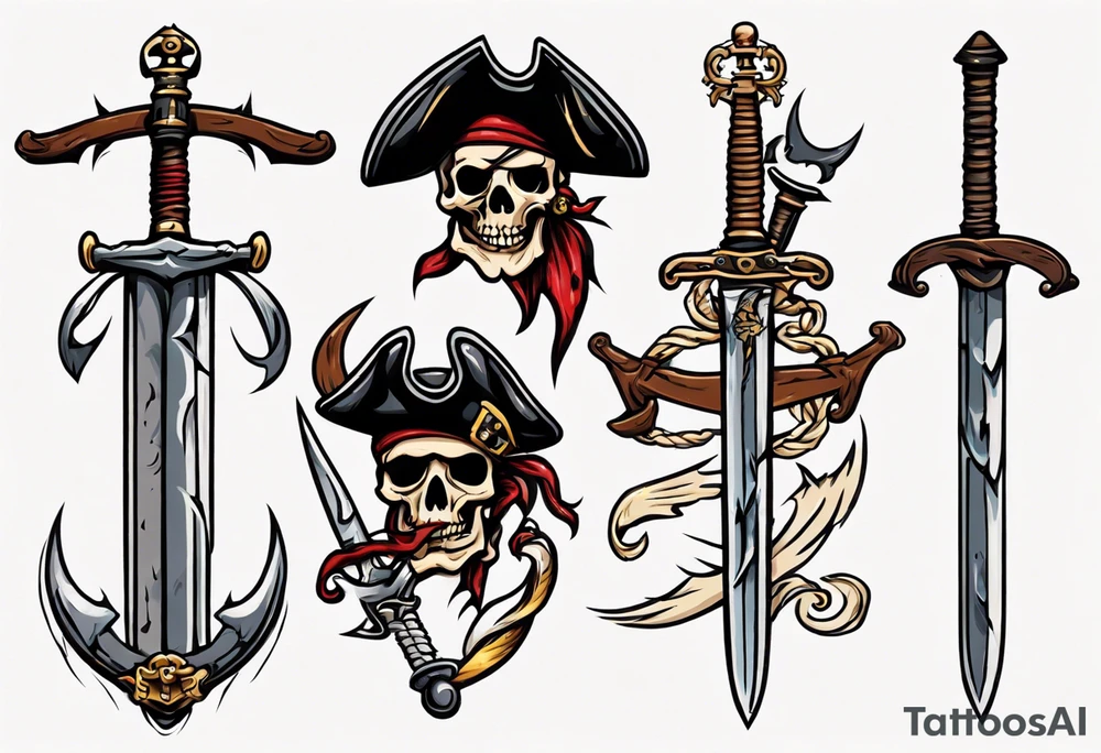A pirate sword in American traditional style for a forearm tattoo idea