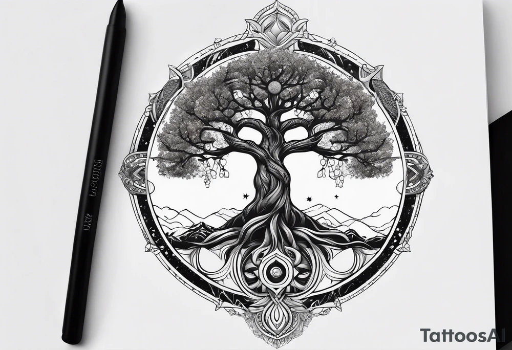 cosmic yggdrasil tattoo idea
