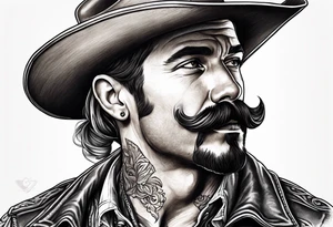 Cowboy with handlebar mustache tattoo idea