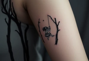 Little girl swinging in a dark scary forest tattoo idea