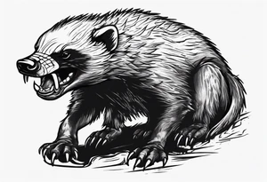 Angry, snarling, detailed honey badger with its snout forward and legs outstretched at its sides tattoo idea