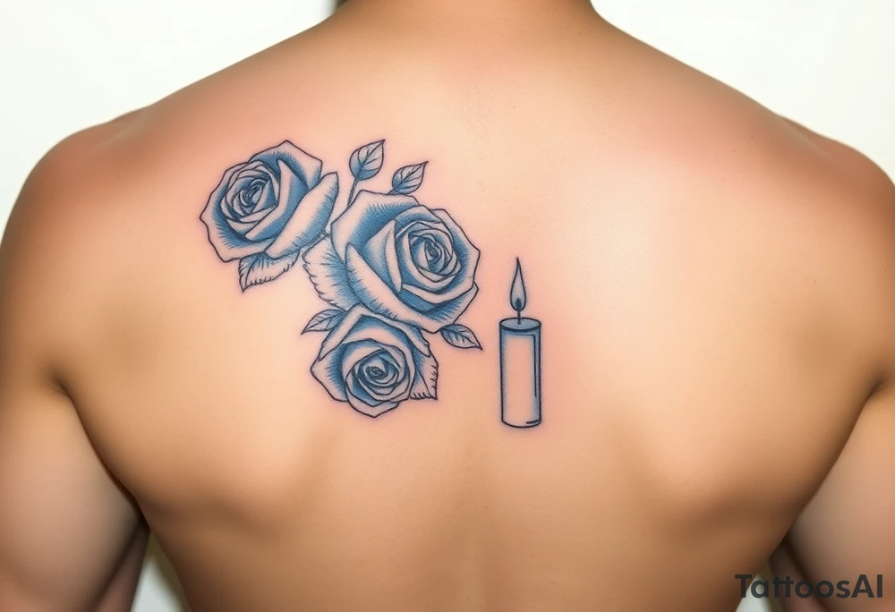 Blue roses, candles, water tattoo idea