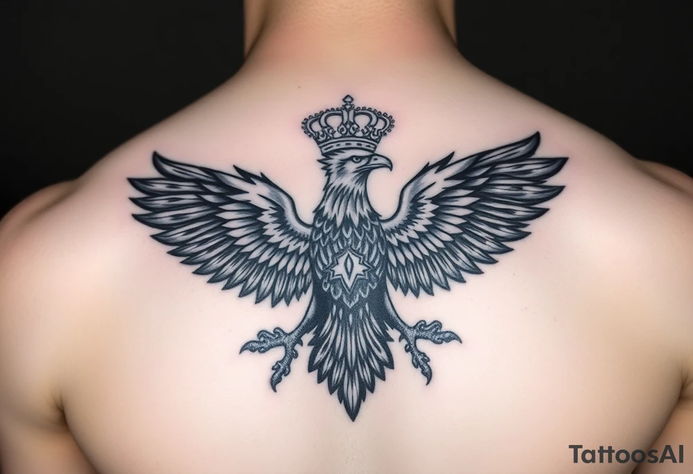 Chest tattoo,powerful two polish symetricals majestic darks eagle with crown, surrounded by lure ornaments tattoo idea