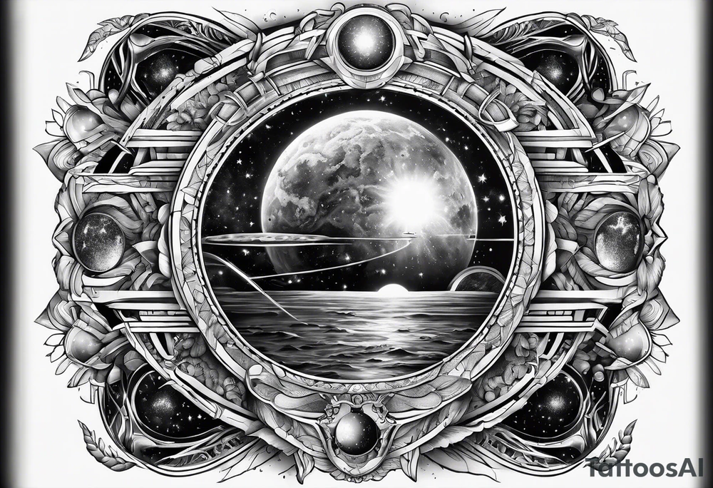 Interstellar tattoo showcasing forms of life on right hand tattoo idea