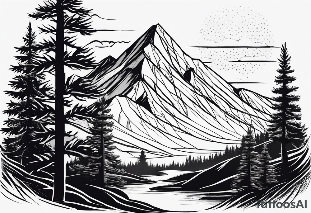 small mountain and trees tattoo idea