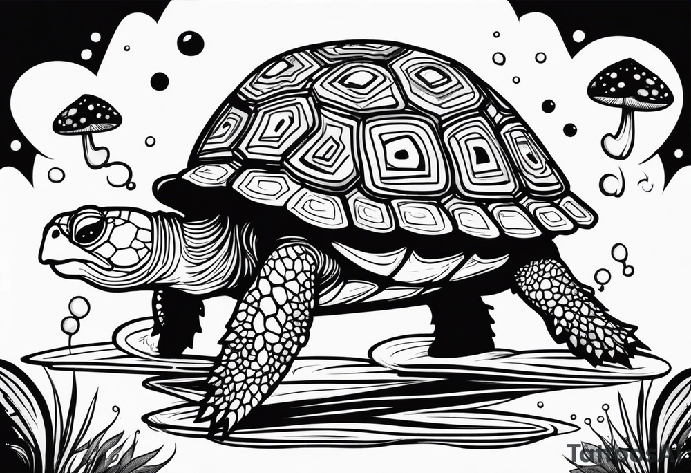 Turtle high on mushroom tattoo idea