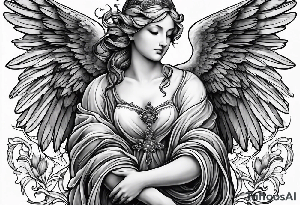 Praying angel with doves full sleeve tattoo idea