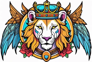 Lioness with wings crown tattoo idea