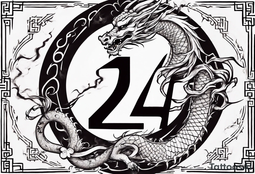 Number 24 with a Chinese dragon around it tattoo idea