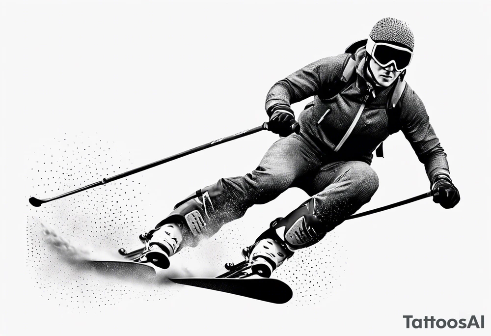 Skier in motion, fine line, more abstract tattoo idea