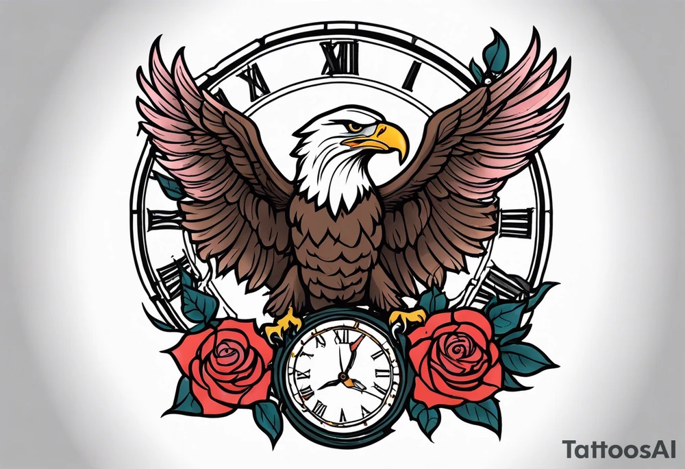 eagle, rose, clock , love tattoo idea