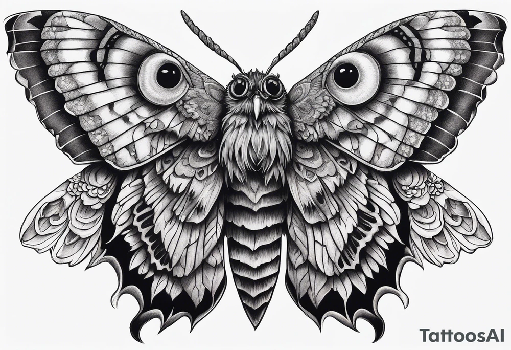 Dead head moth with long wings and owl eyes tattoo idea