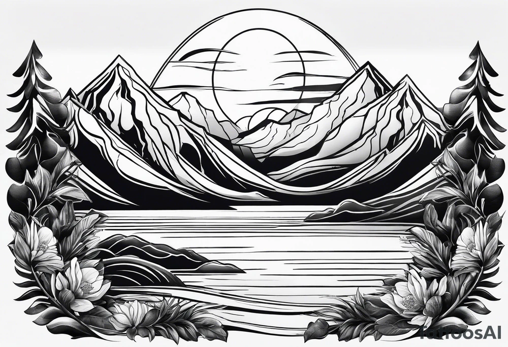 Sun, sea, mountain tattoo idea