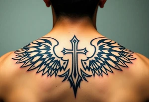 christan religious tattoos with full and strong wings tattoo idea