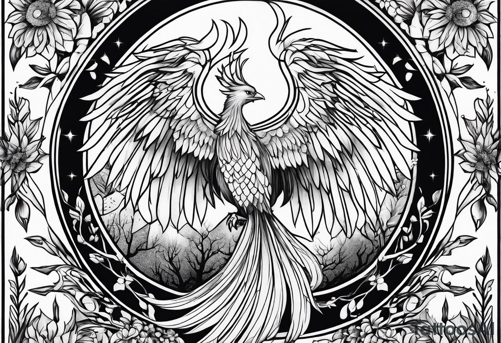 Phoenix with virgo and tree tattoo idea