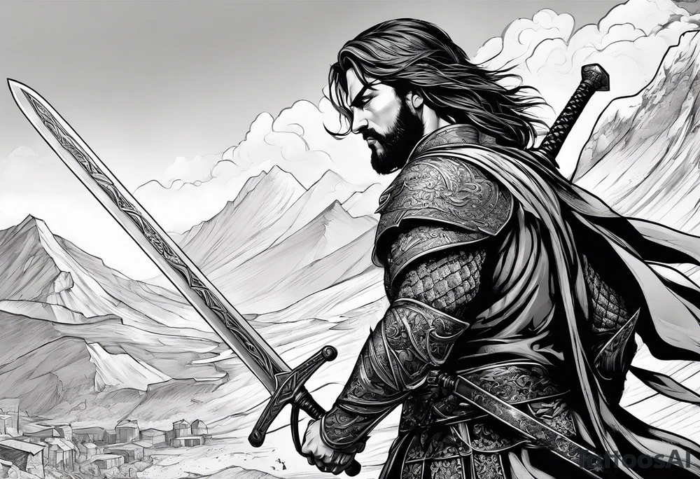 Man with a sword at the War
With bood tattoo idea