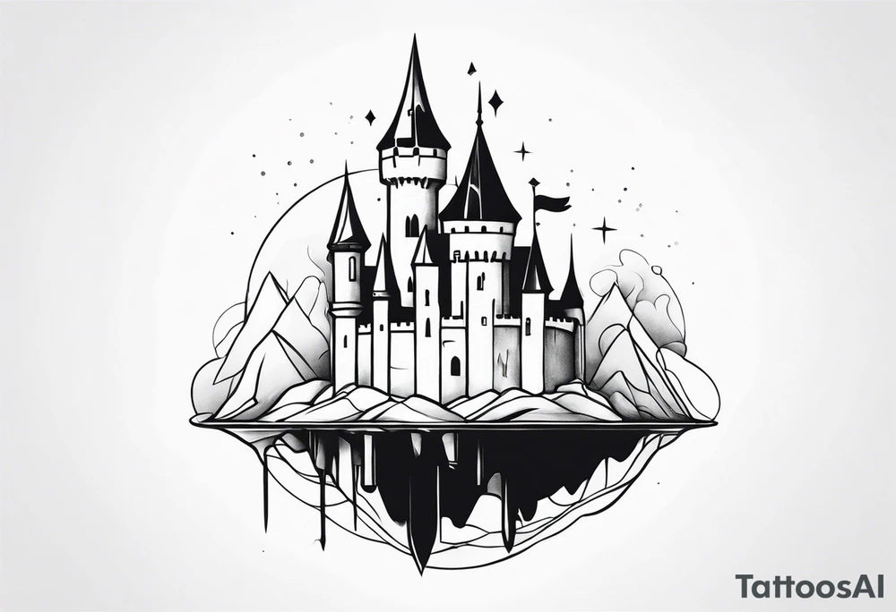 a castle floating on a small crystal tattoo idea