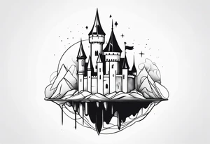 a castle floating on a small crystal tattoo idea