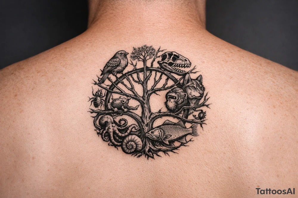 species phylogeny circle as tree branches tattoo idea
