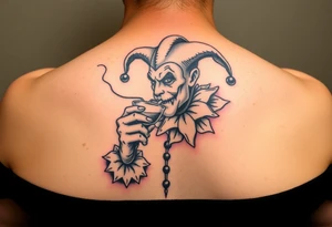 jester smoking and drinking in the other hand tattoo idea