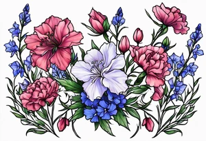 Larkspur flowers and carnation flowers tattoo idea