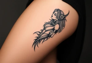 Sexy woman, Gothic but feminine  for thigh tattoo idea