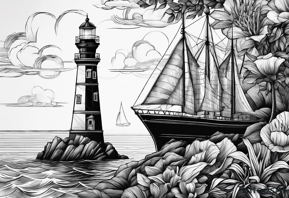 phare maritime dans un bateau a voiles. tattoo idea