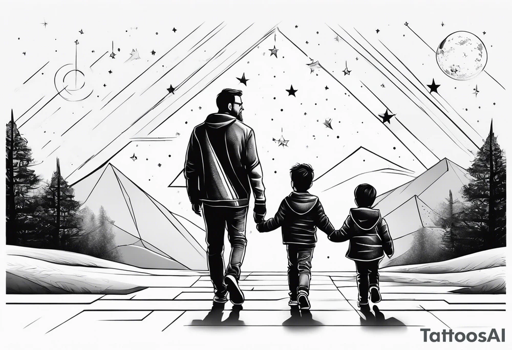 2 fathers and one little kid walking looking the stars tattoo idea