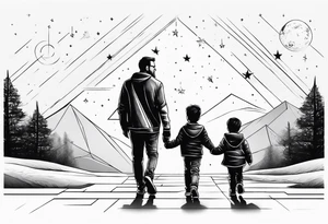 2 fathers and one little kid walking looking the stars tattoo idea