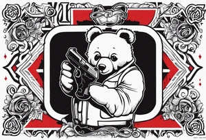 Teddy Baer wit red eyes and Glock 19 in the right hand and putting up 4s wit left hand tattoo idea