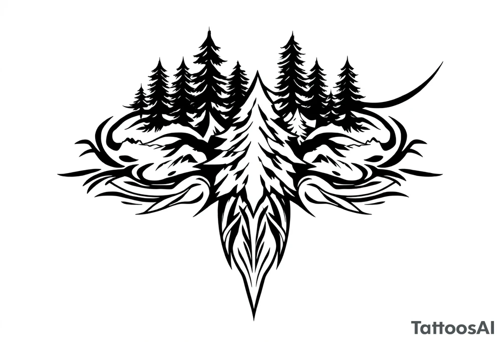 Coniferous forest tattoo sleeve black and gray tattoo idea