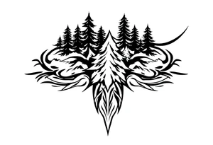 Coniferous forest tattoo sleeve black and gray tattoo idea