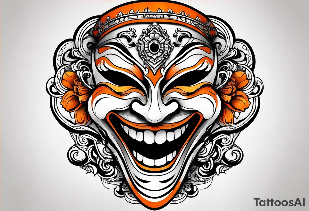 Laughing mask that is orange and black simplistic tattoo idea