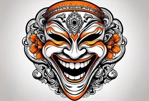 Laughing mask that is orange and black simplistic tattoo idea