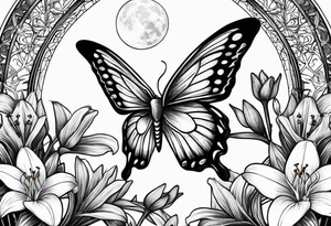 Moon and stars moth lily tattoo idea